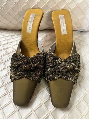 Olivia Rose Tal Olive Green Sequin Knot Mule